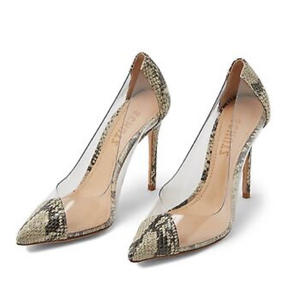 SCHUTZ Cendi Snake-Embossed Clear Pumps